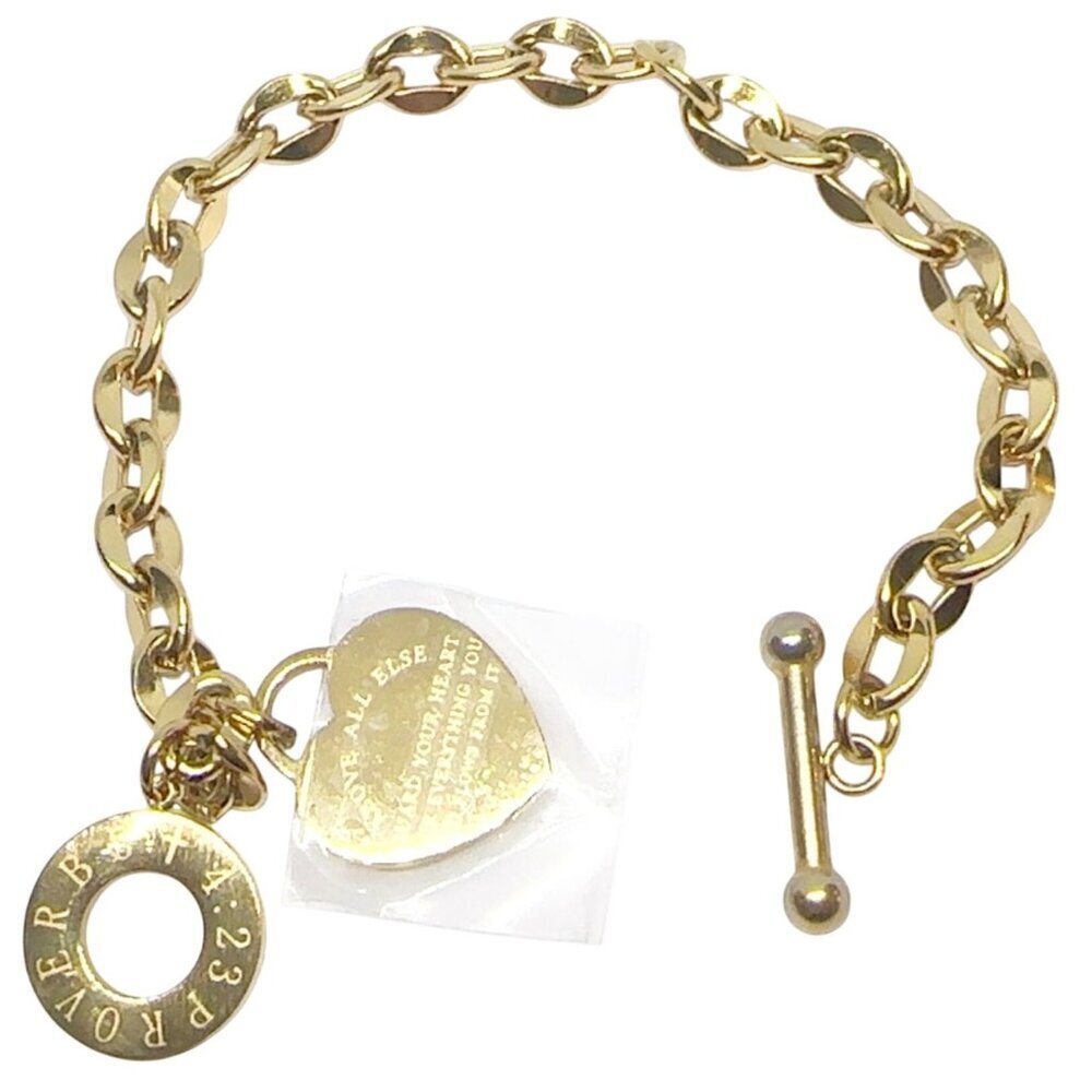 18K Gold Plated Stainless Steel Chain Bracelet With Heart Charm "Above All Else" - Picture 3 of 7